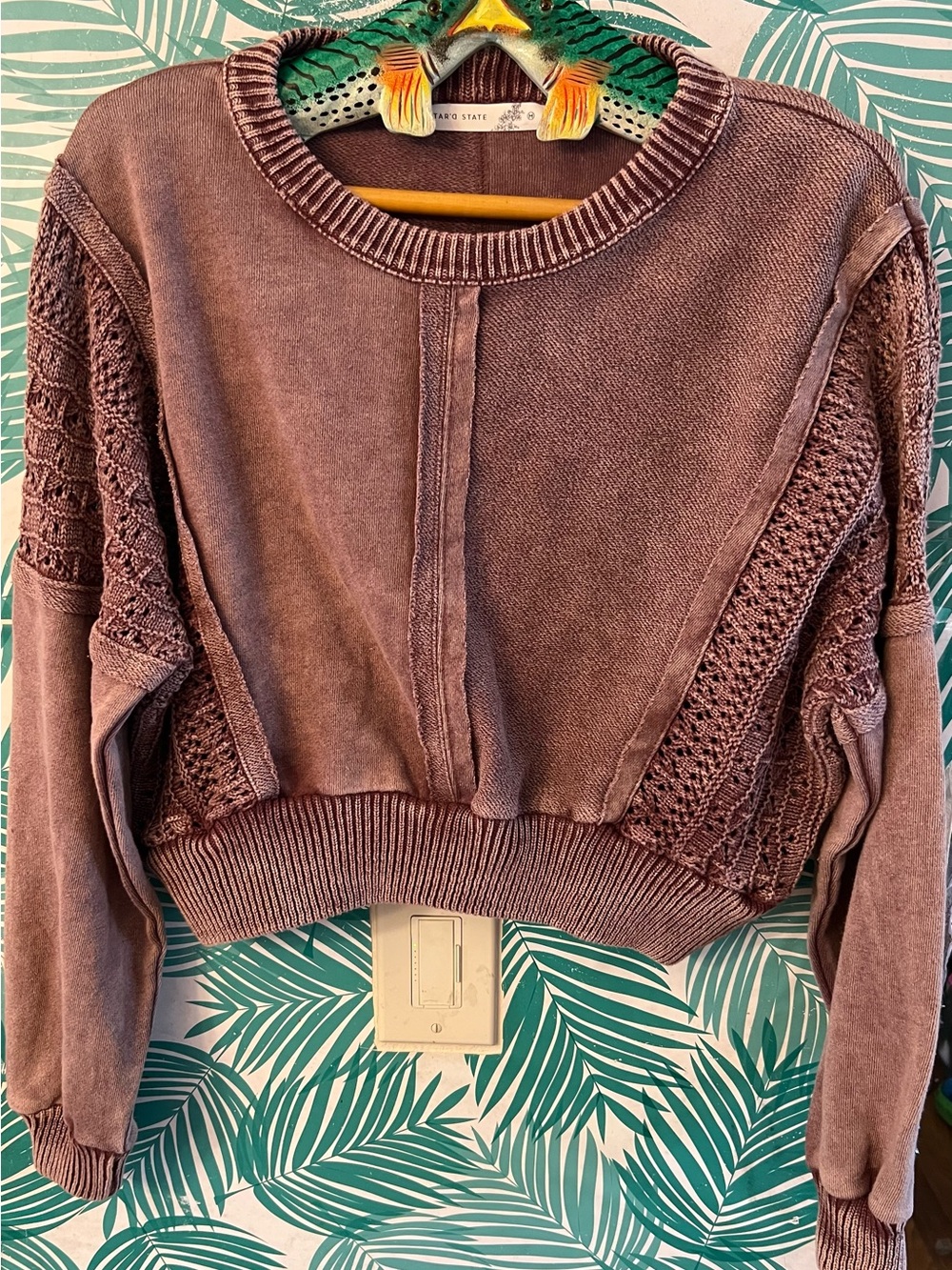 Altar’d State Mauve ash pink stone washed Knit-Panel Pullover crop Sweater Sz M